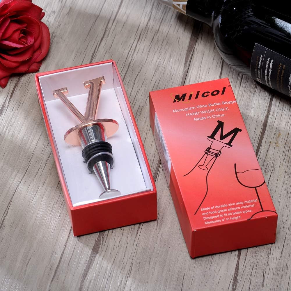 Wine and Beverage Bottle Stopper with Rose Gold Finish-Perfect Presents/Gift Idea for Valentines Day, Mothers Day, Fathers Day, Thanksgiving Day,E-Initial (Letter E)