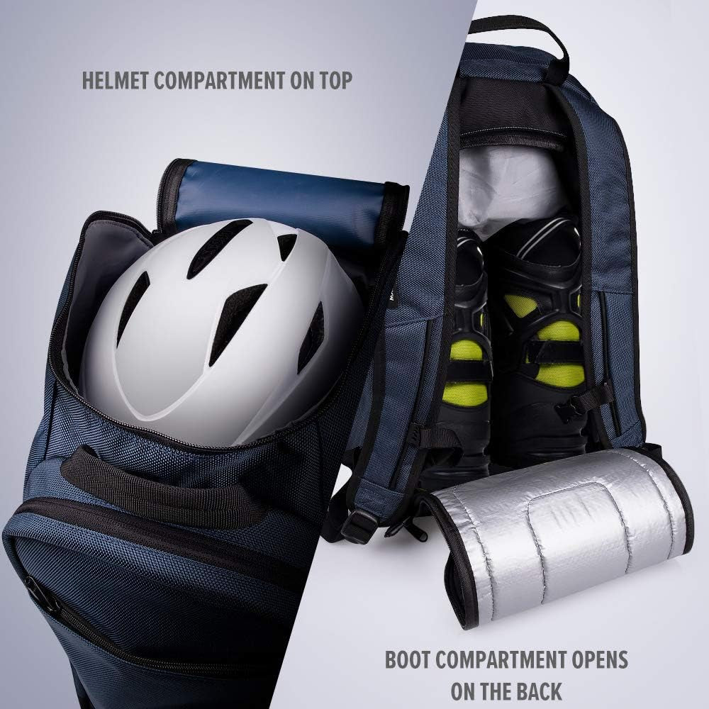 50L Ski Boot Bag-Ski and Snowboard Boots Travel Backpack with Helmet Compartment | Waterproof Exterior & Bottom