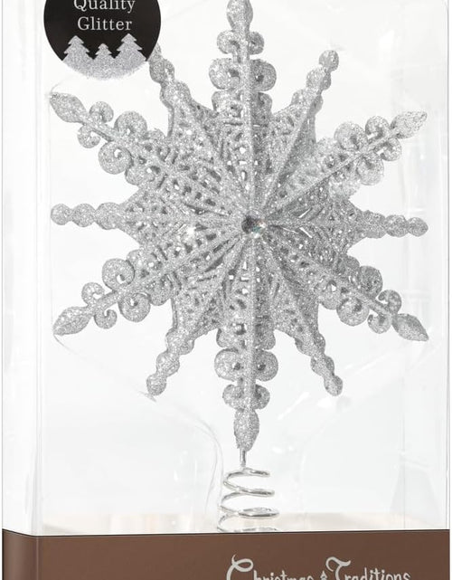 Load image into Gallery viewer, 8 Inch Silver Glittered Filigree Christmas Star Tree Topper Star/Home Décor Ornaments (Silver)

